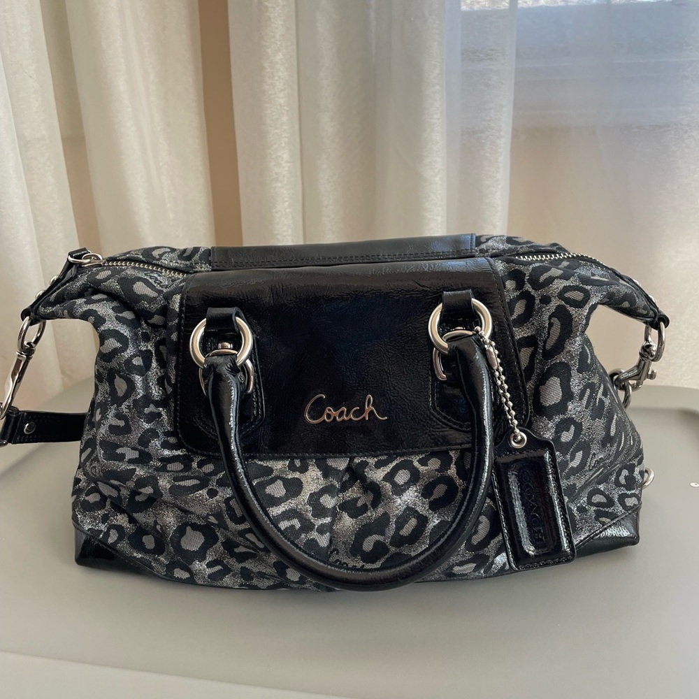 Coach black and silver animal print bag